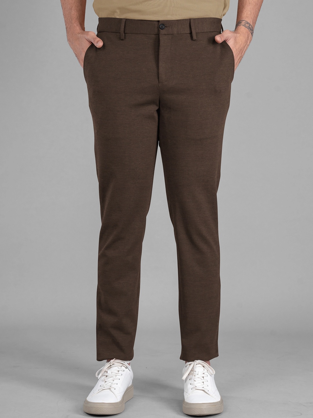

The Pant Project Men Tailored Slim Fit Wrinkle Free Trousers, Brown