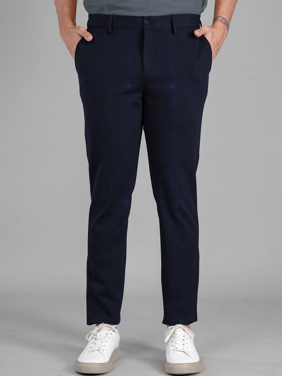 

The Pant Project Men Slim Fit Soft Stretch Comfort Wrinkle Free Formal Trousers, Navy blue