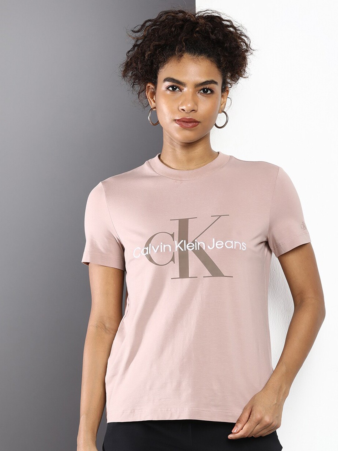 

Calvin Klein Jeans Women Round Neck Typography Printed T-shirt, Pink