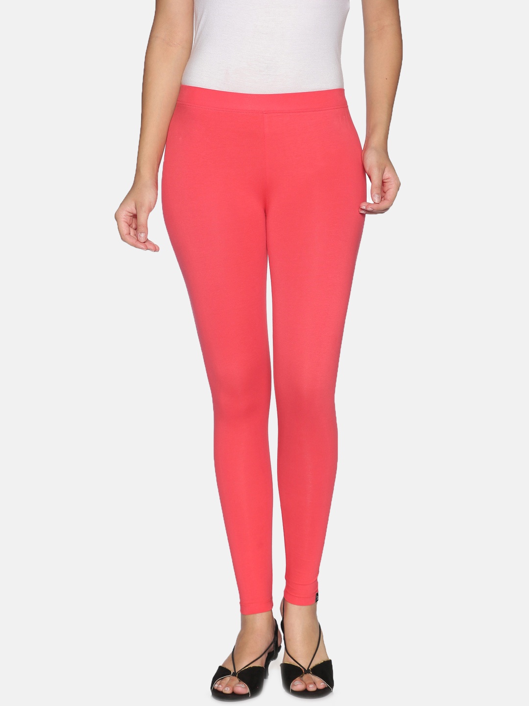 

TWIN BIRDS Women Solid Super Stretch Cotton Ankle Length Leggings, Coral