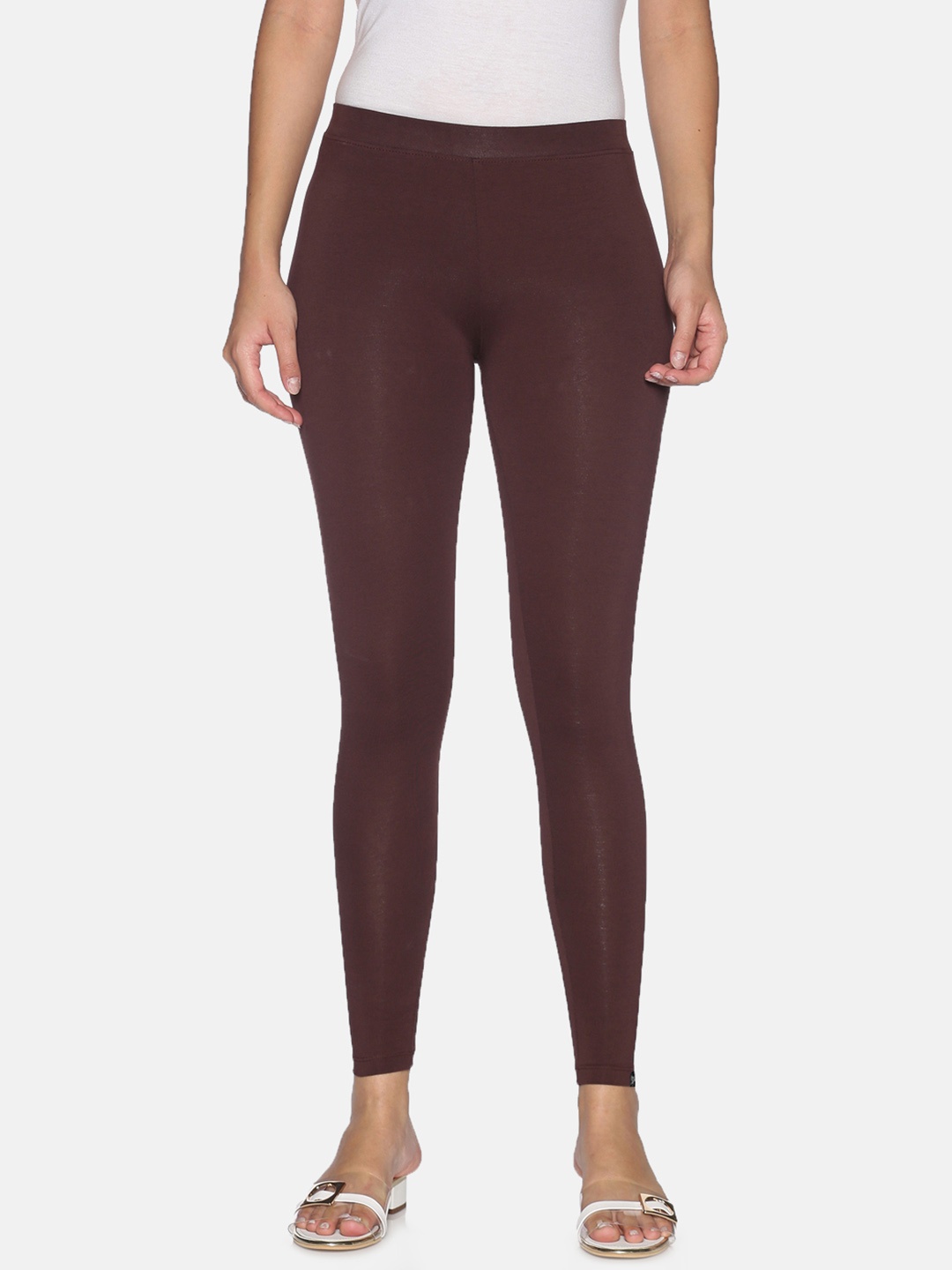 

TWIN BIRDS Women Solid Super Stretch Cotton Ankle Length Leggings, Burgundy