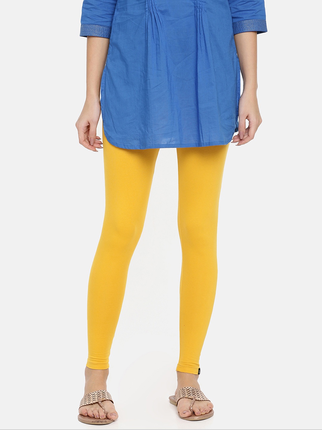 

TWIN BIRDS Women Solid Super Stretch Cotton Ankle Length Leggings, Yellow