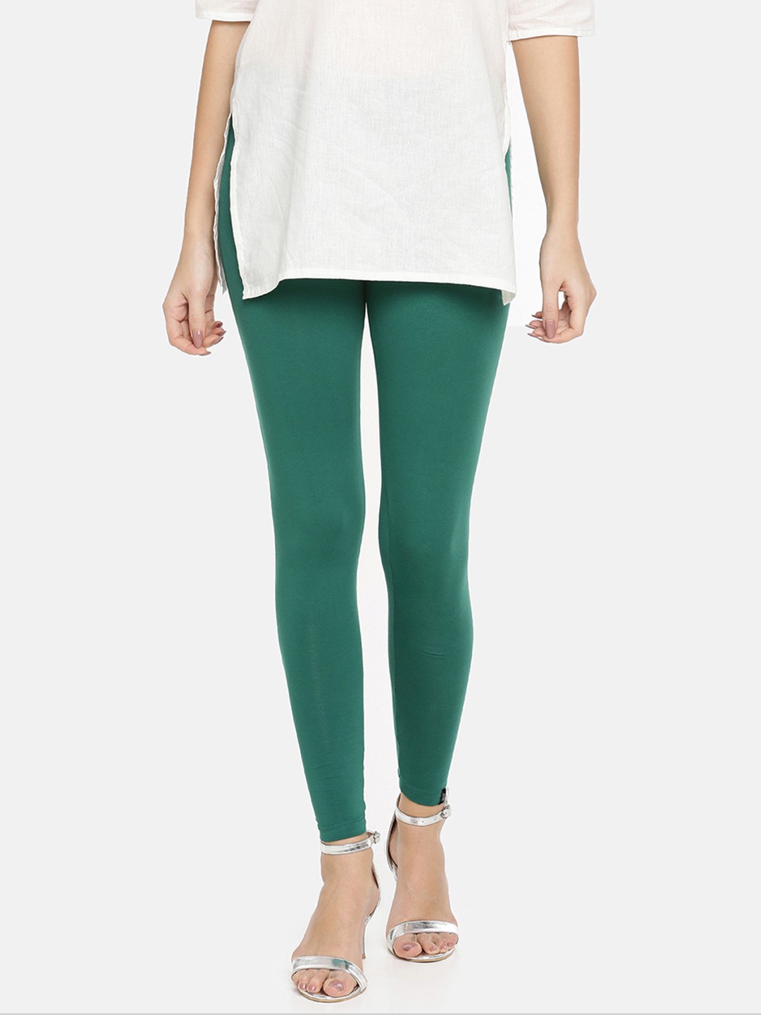

TWIN BIRDS Women Solid Super Stretch Cotton Ankle Length Leggings, Green