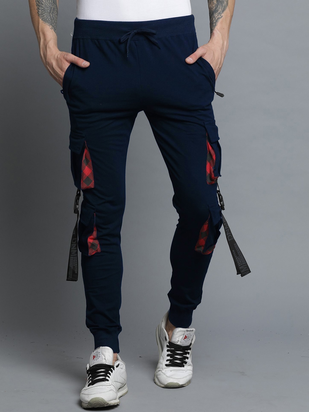 

Maniac Men Mid-Rise Pure Cotton Slim-Fit Joggers, Navy blue