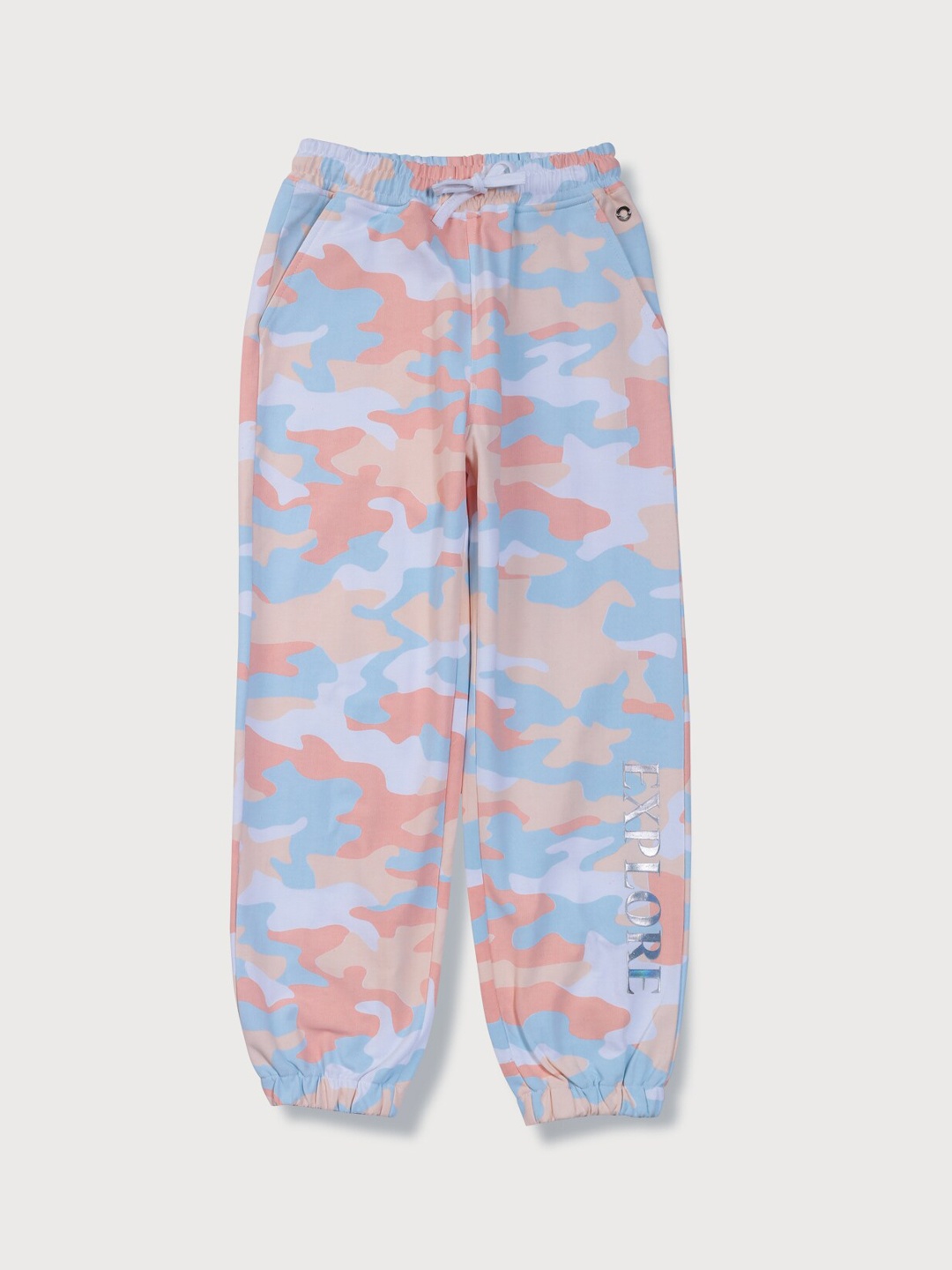 

Gini and Jony Kids Girls Camouflage Printed Mid-Rise Cotton Joggers, Blue