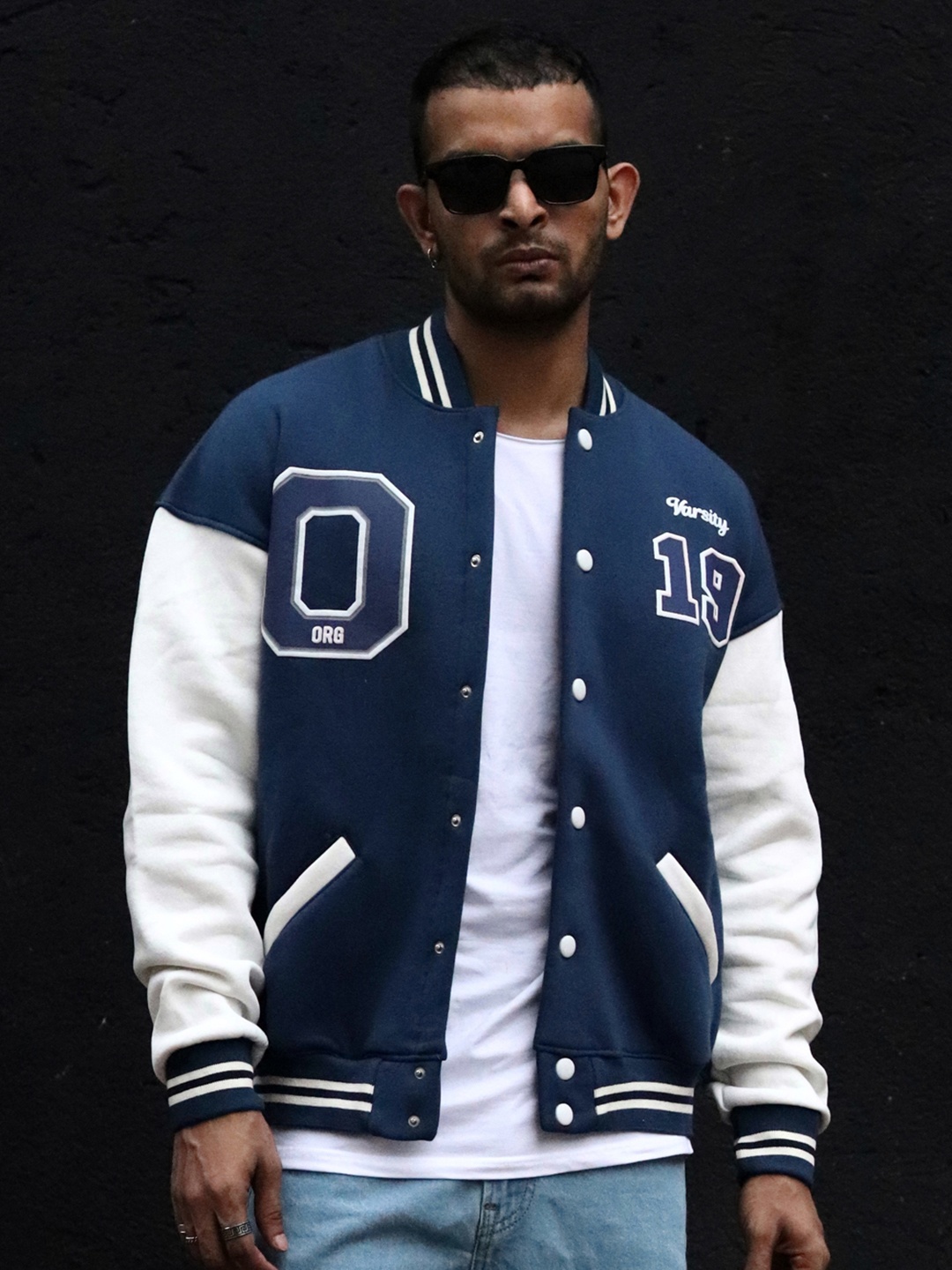 

Powerlook Men Organic Cotton Varsity Jacket, Blue