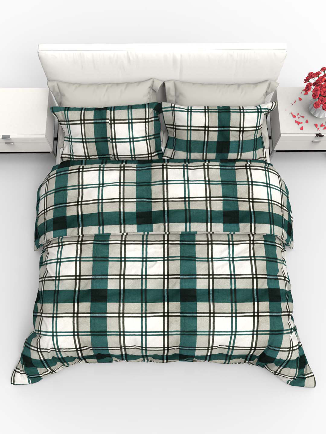 

THE WHITE MOSS Carmel Green 220 TC Flat King Pure Cotton Bedsheet with 2 Pillow Covers