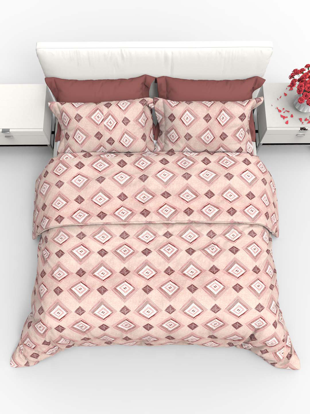 

THE WHITE MOSS Carmel Maroon 220 TC Flat Pure Cotton King Bedsheet with 2 Pillow Covers