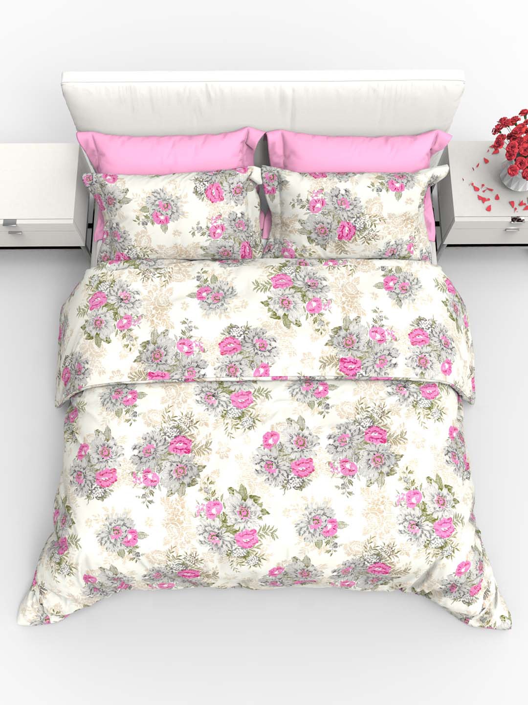 

THE WHITE MOSS Carmel Pink 220 TC Flat Pure Cotton King Bedsheet with 2 Pillow Covers