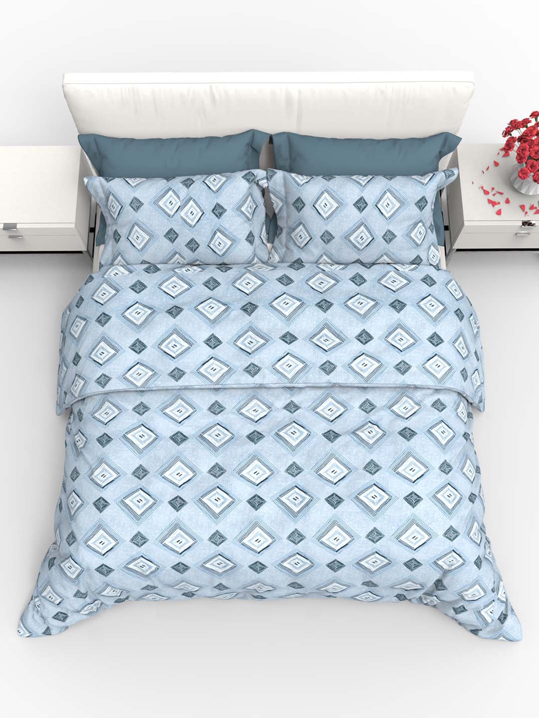 

THE WHITE MOSS Carmel Blue 220 TC Flat Pure Cotton King Bedsheet with 2 Pillow Covers
