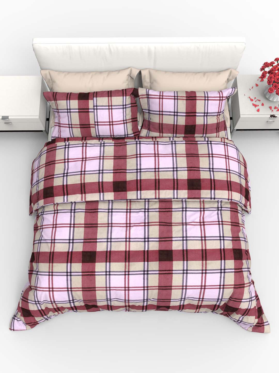 

THE WHITE MOSS Carmel Maroon 220 TC Flat Pure Cotton King Bedsheet with 2 Pillow Covers