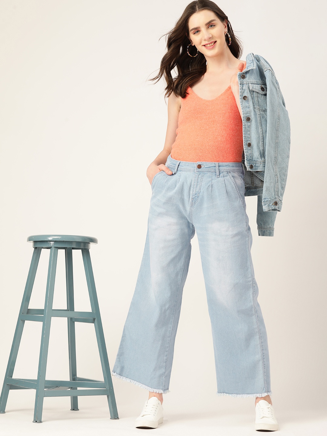 

DressBerry Women Wide Leg Light Fade Jeans, Blue