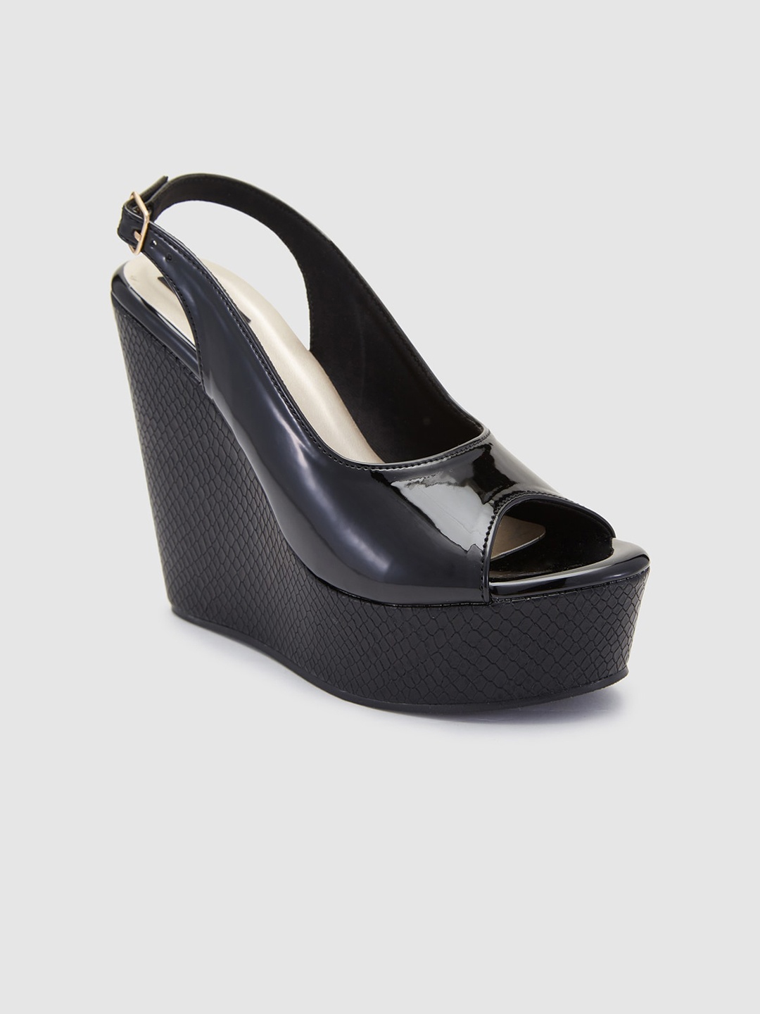 

Sole To Soul Wedge Peep Toes with Buckles, Black