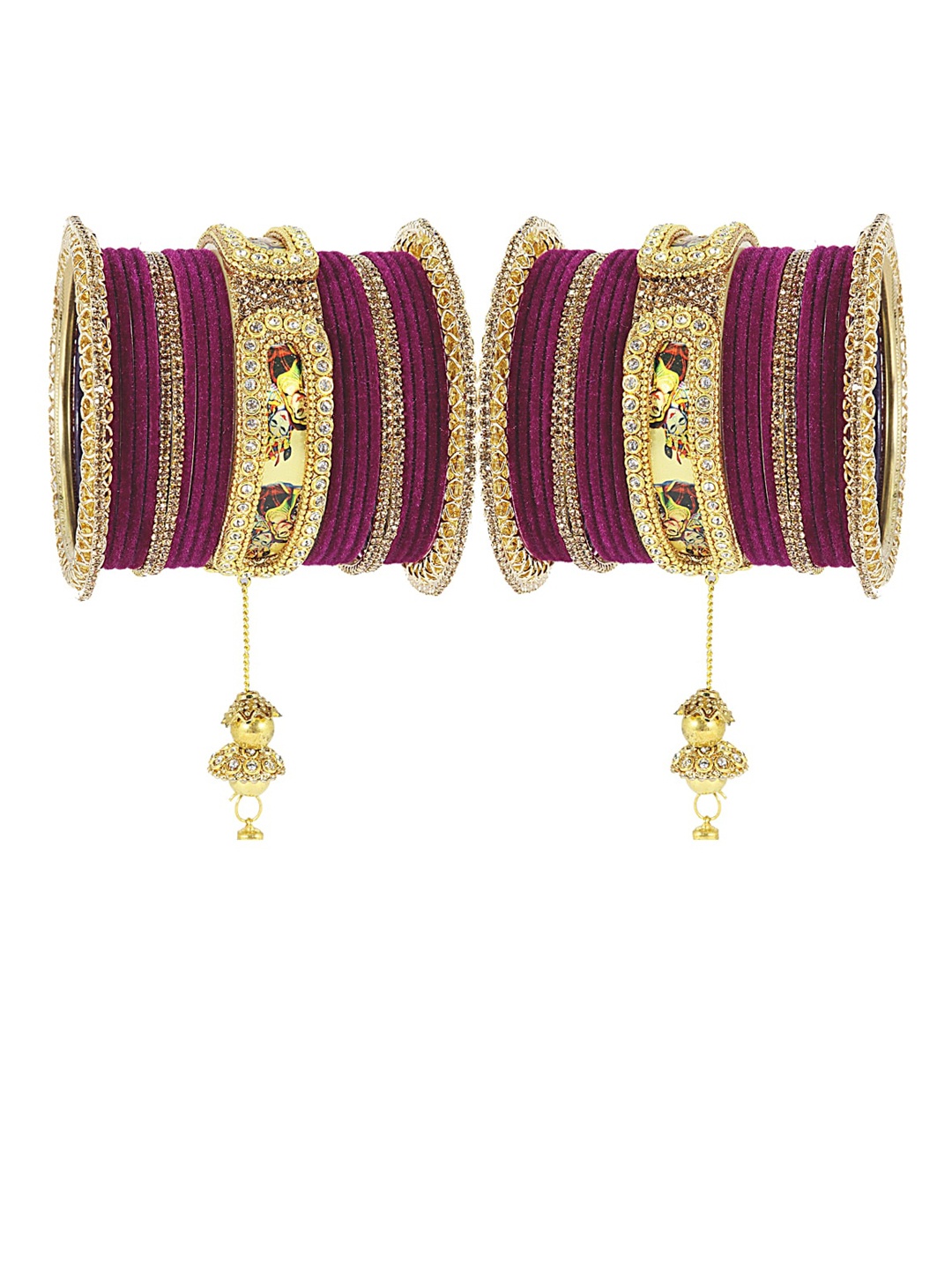 

NMII Set Of 46 Stone-Studded Raadha Krishna Printed Design Latkan Bangles, Purple