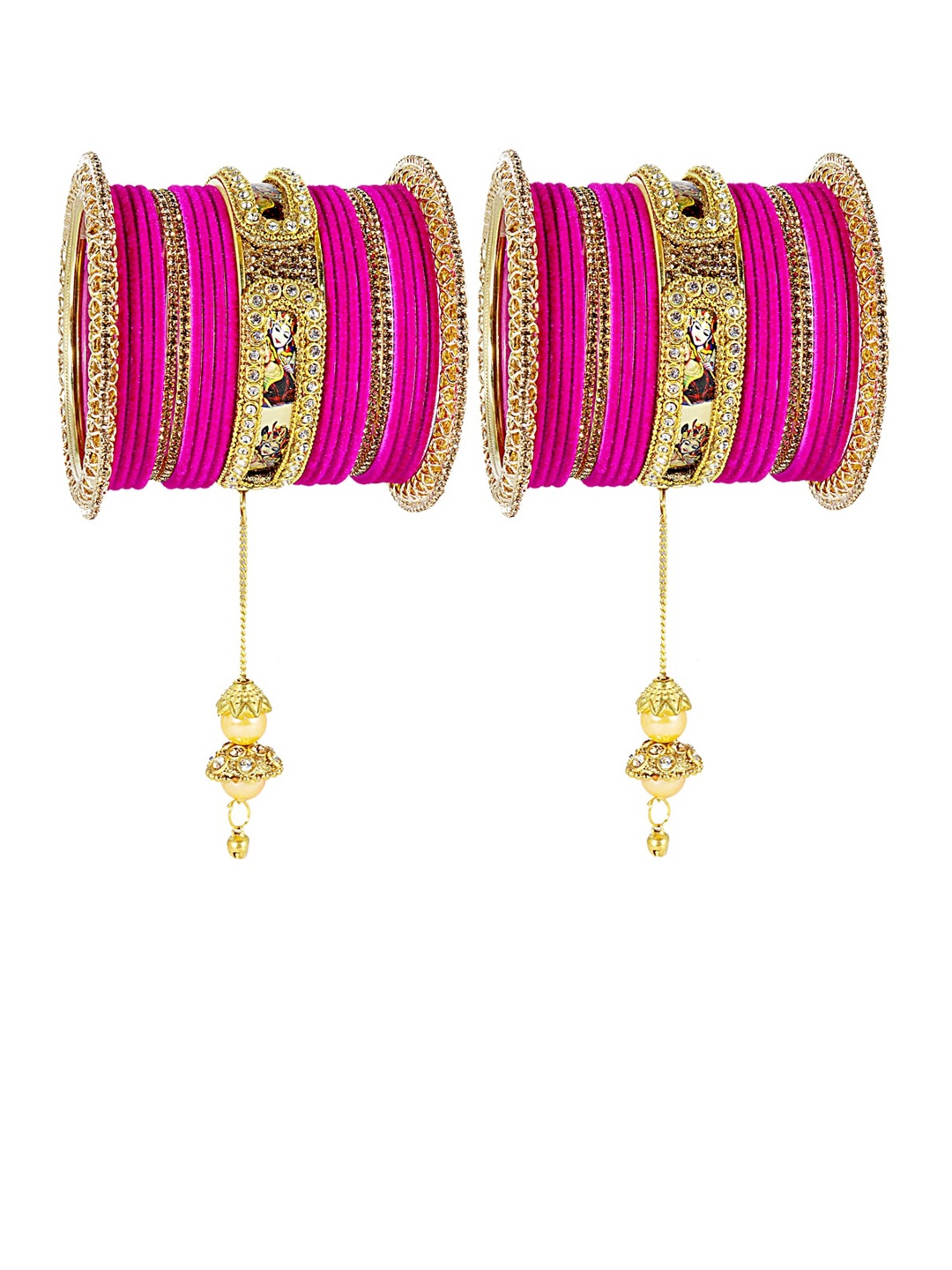 

NMII Set Of 46 Stone-Studded Raadha Krishna Printed Design Latkan Bangles, Magenta