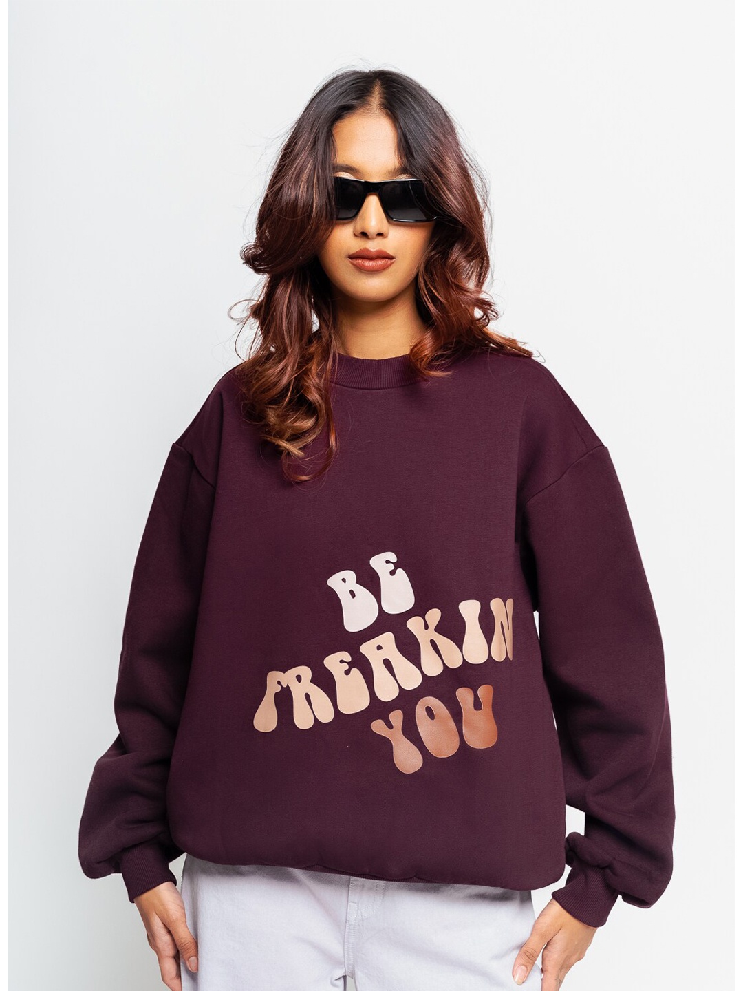 

FREAKINS Women Printed Cotton Sweatshirt, Maroon