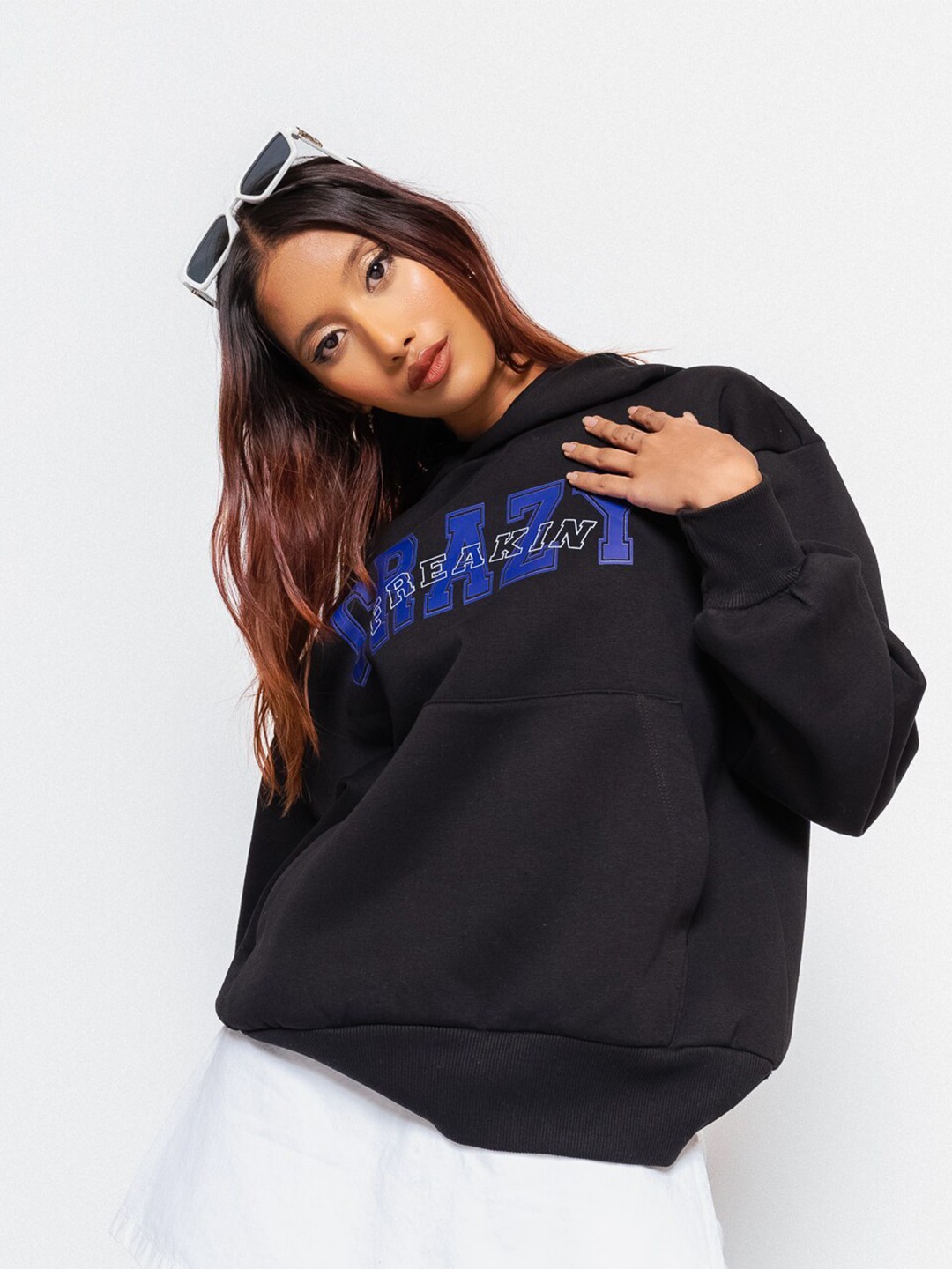 

FREAKINS Women Printed Hooded Cotton Sweatshirt, Black