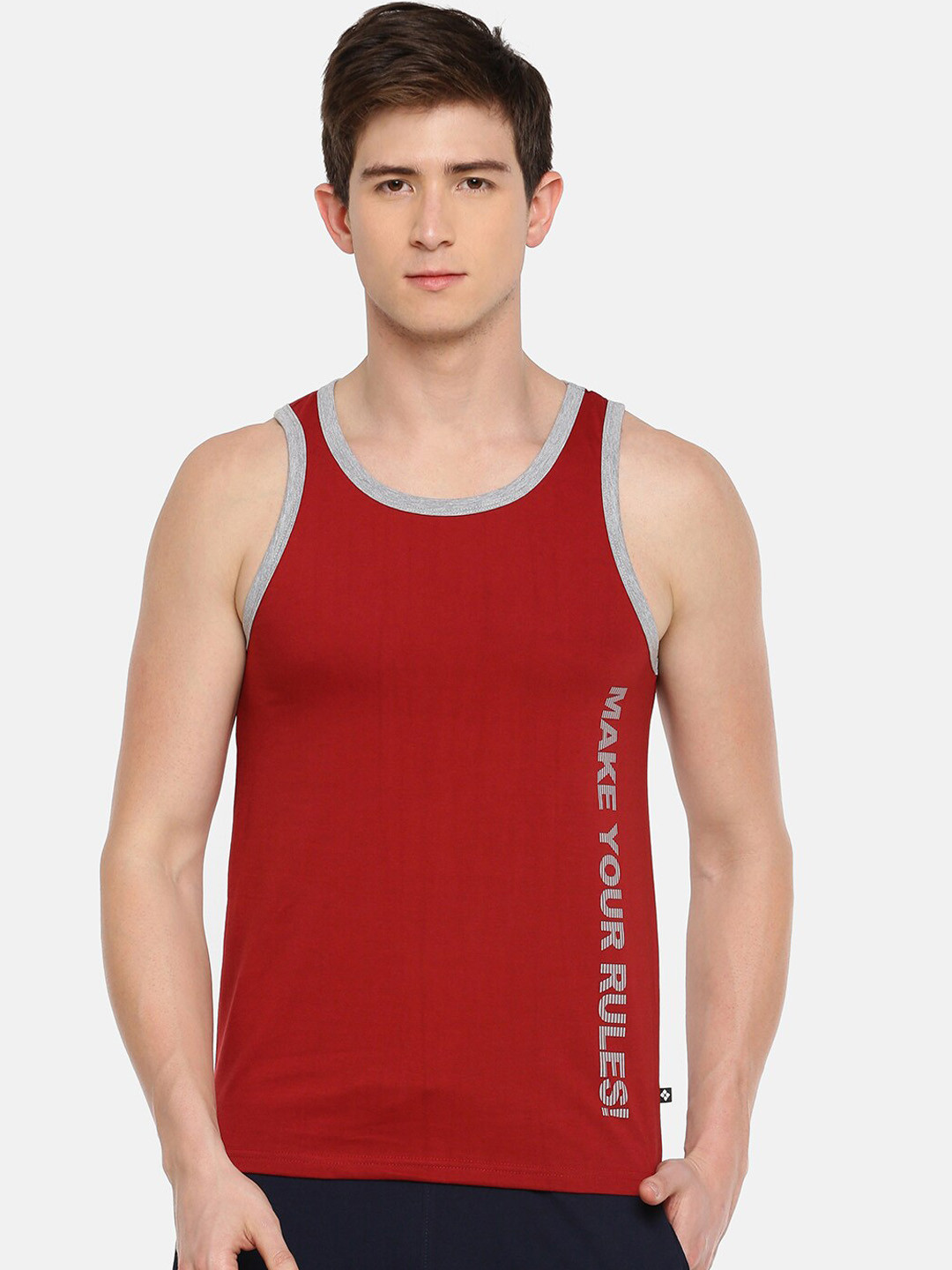 

Dollar Men Printed Cotton Innerwear Vests, Red