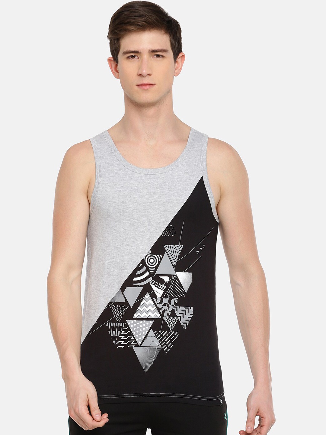 

Dollar Men Printed Cotton Innerwear Vests, Grey melange