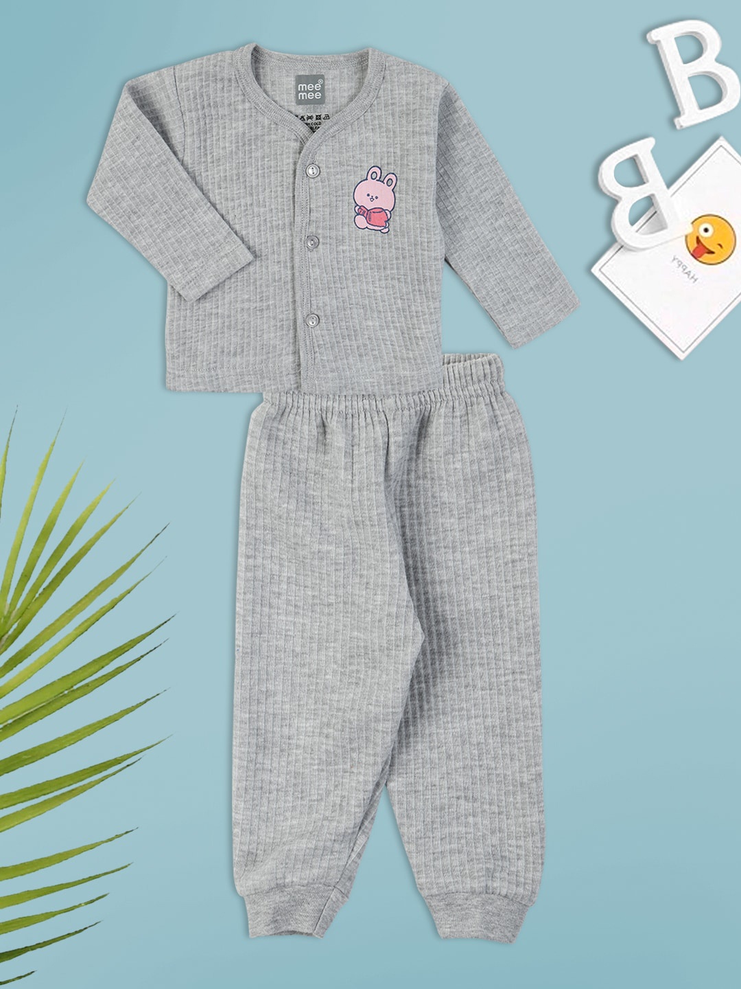 

MeeMee Infant Cotton Chest Print Thermal Set, Grey