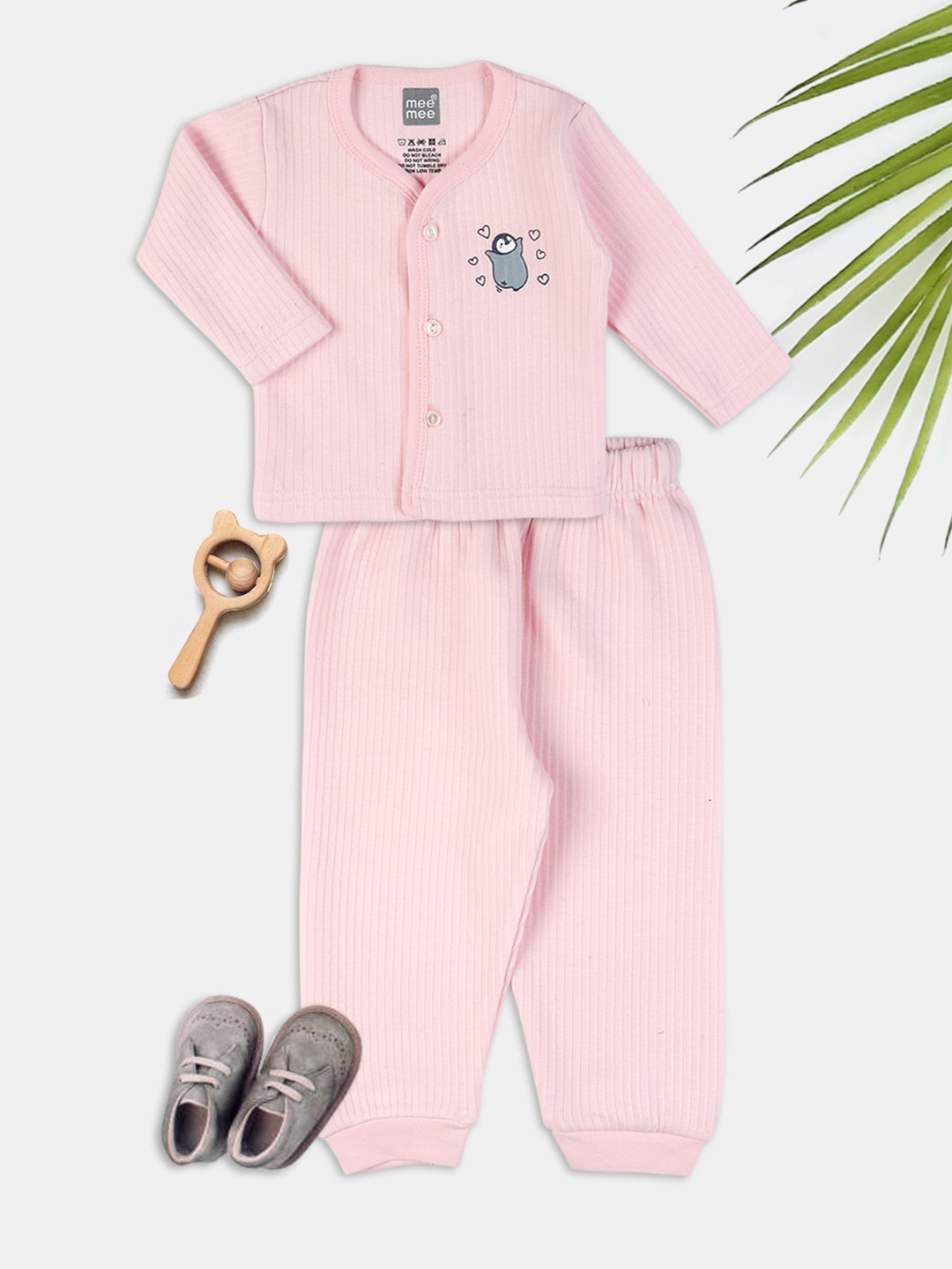 

MeeMee Infant Cotton Chest Print Thermal Set, Pink