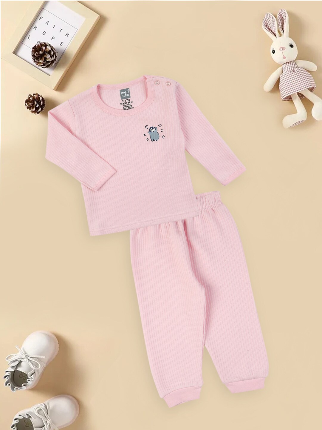

MeeMee Infant Cotton Chest Print Thermal Set, Pink