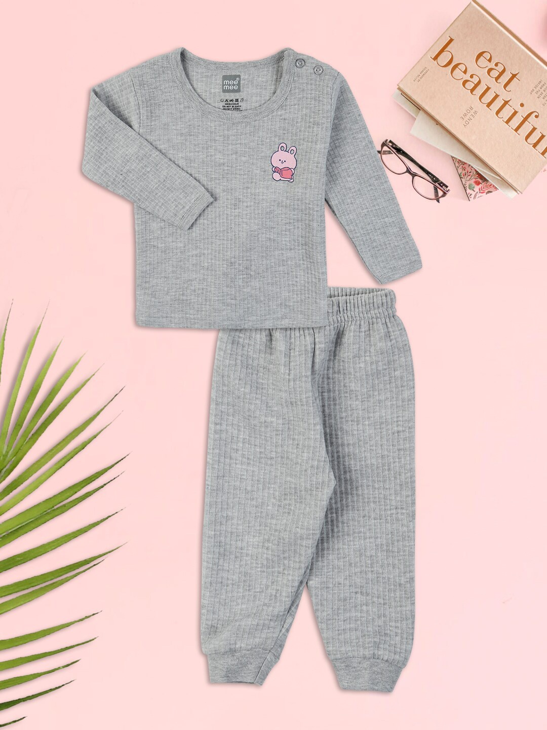 

MeeMee Infant Cotton Chest Print Thermal Set, Grey