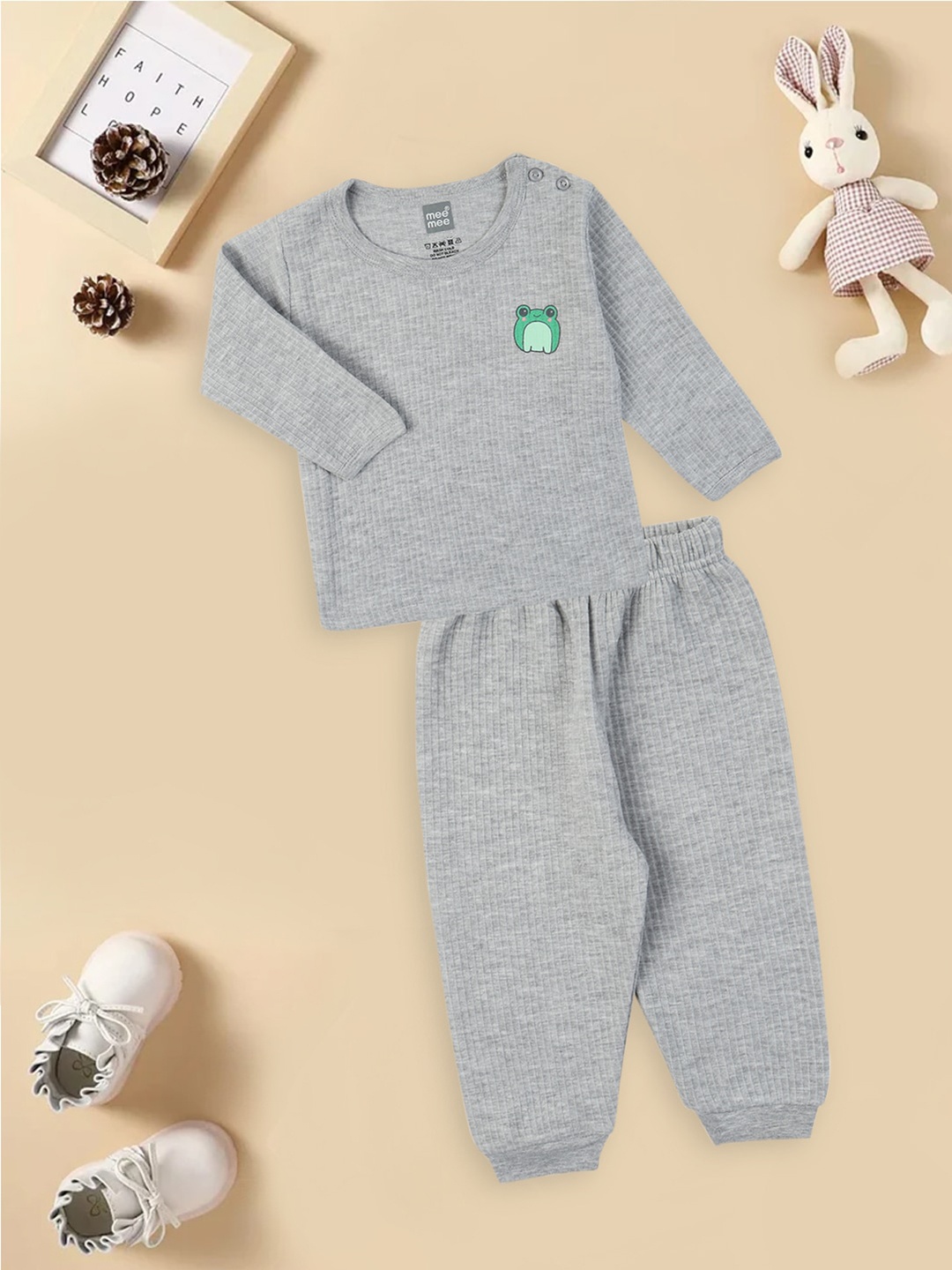 

MeeMee Infant Printed Ribbed Cotton Thermal Set, Grey