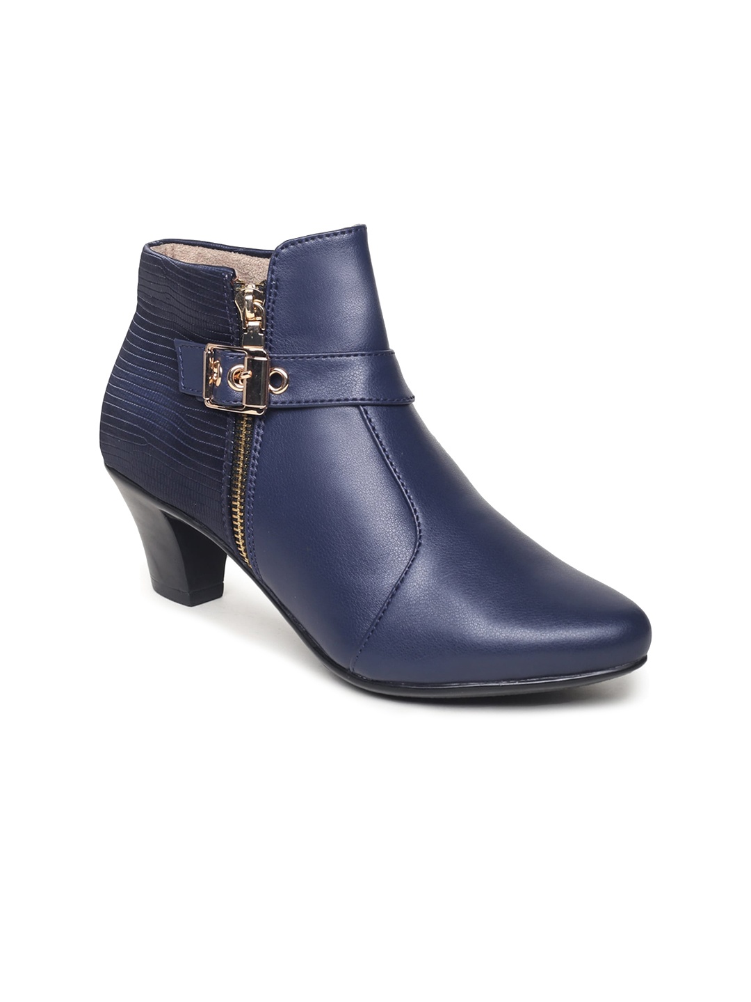 

VALIOSAA Women Textured Block Heeled Regular Boots, Navy blue