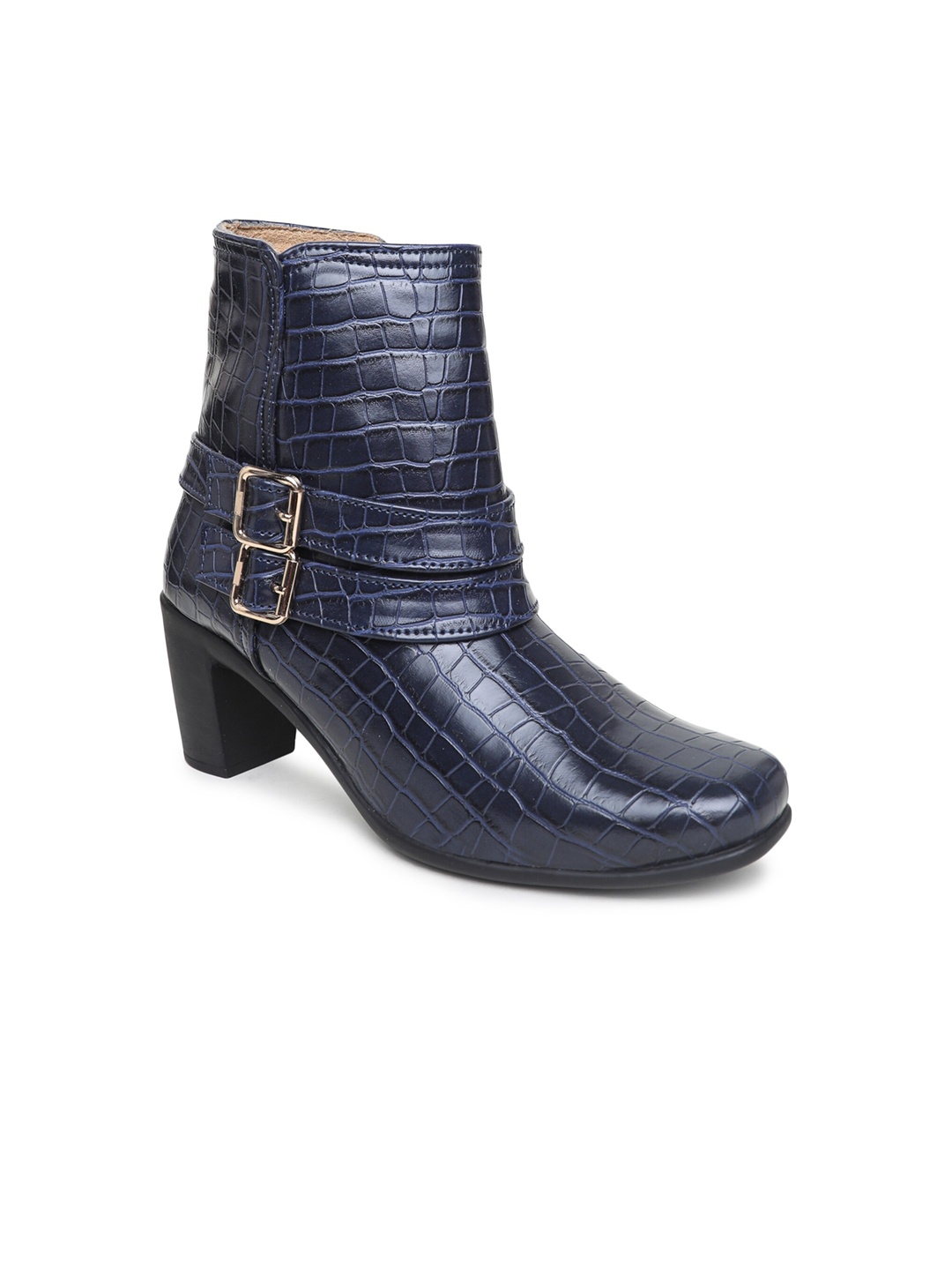 

VALIOSAA Women Textured Block Heeled Winter Boots, Navy blue