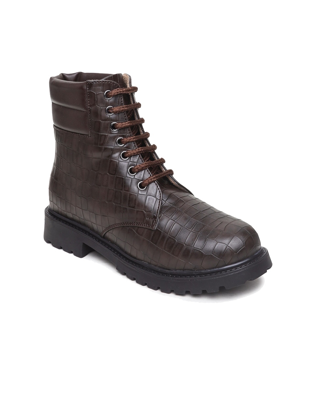 

VALIOSAA Women Textured Lace-Ups Block Heeled Winter Boots, Brown