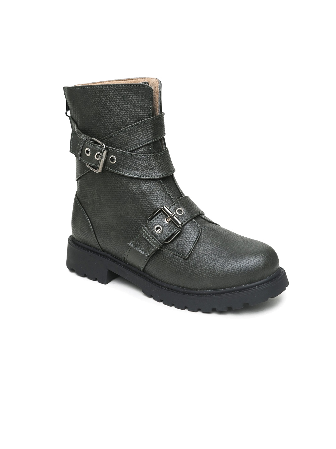 

VALIOSAA Women Buckle Block Heeled Winter Boots, Olive