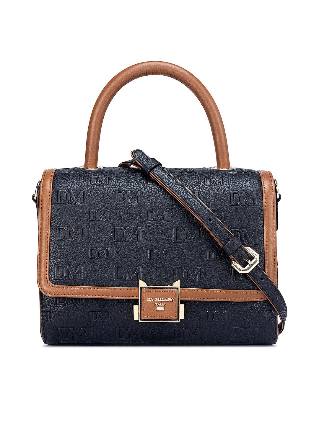 

Da Milano Women Textured Leather Structured Satchel, Black