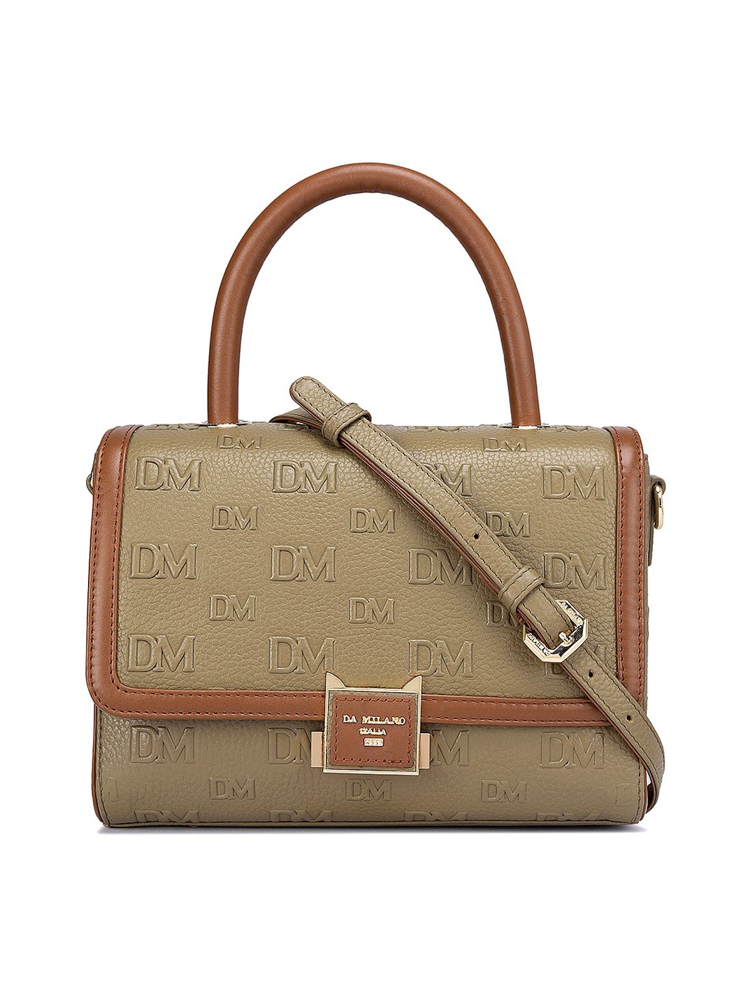 

Da Milano Leather Structured Handheld Bag with Cut Work, Green