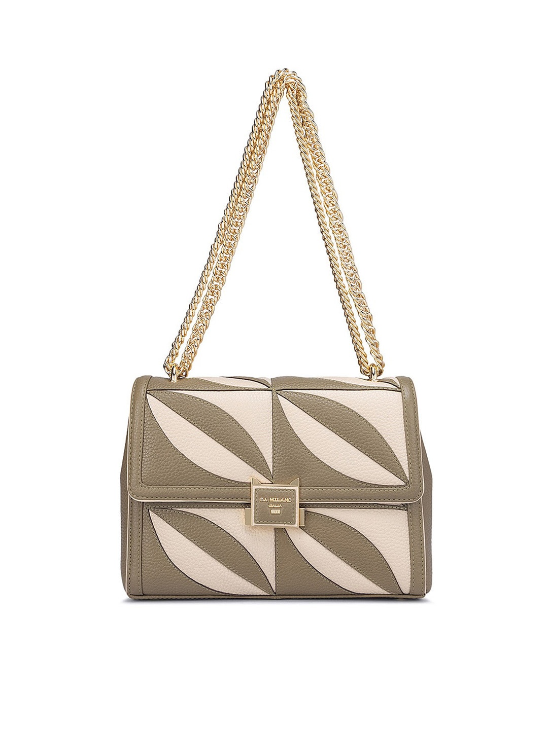 

Da Milano Women Geometric Textured Leather Structured Sling Bag, Olive