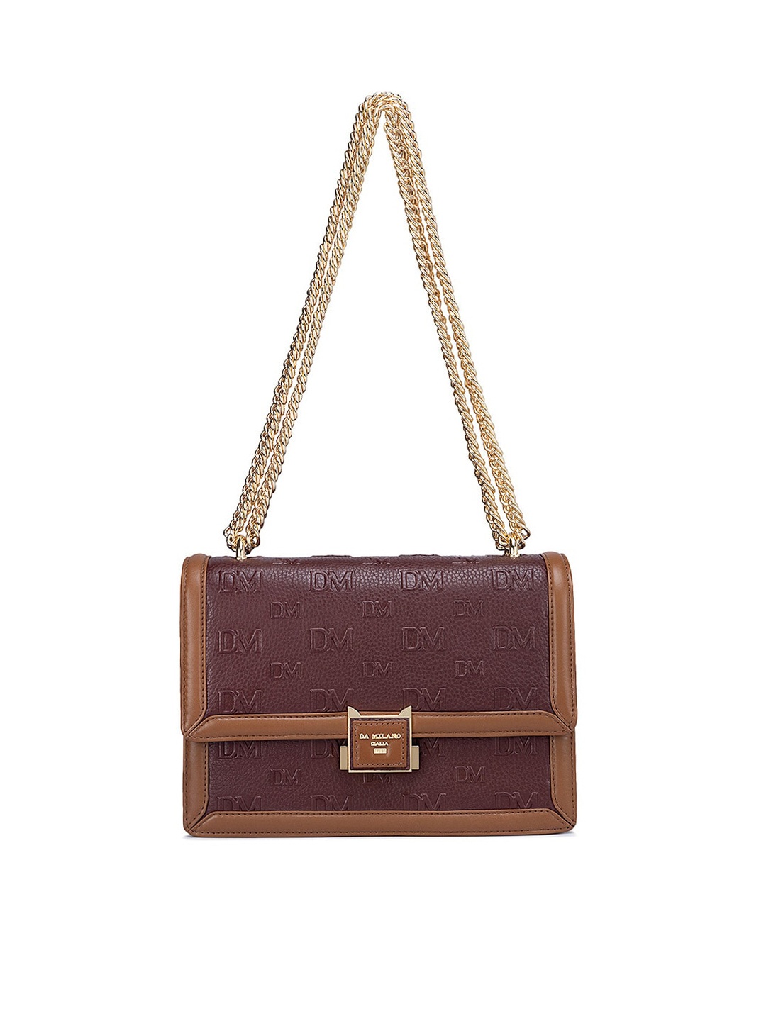 

Da Milano Brand Logo Textured Leather Structured Sling Bag, Maroon