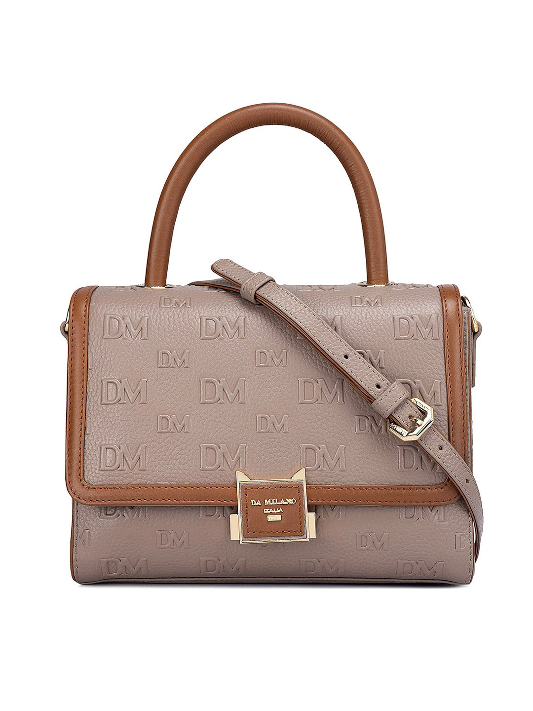 

Da Milano Grey Textured Buckle Detail Leather Structured Satchel