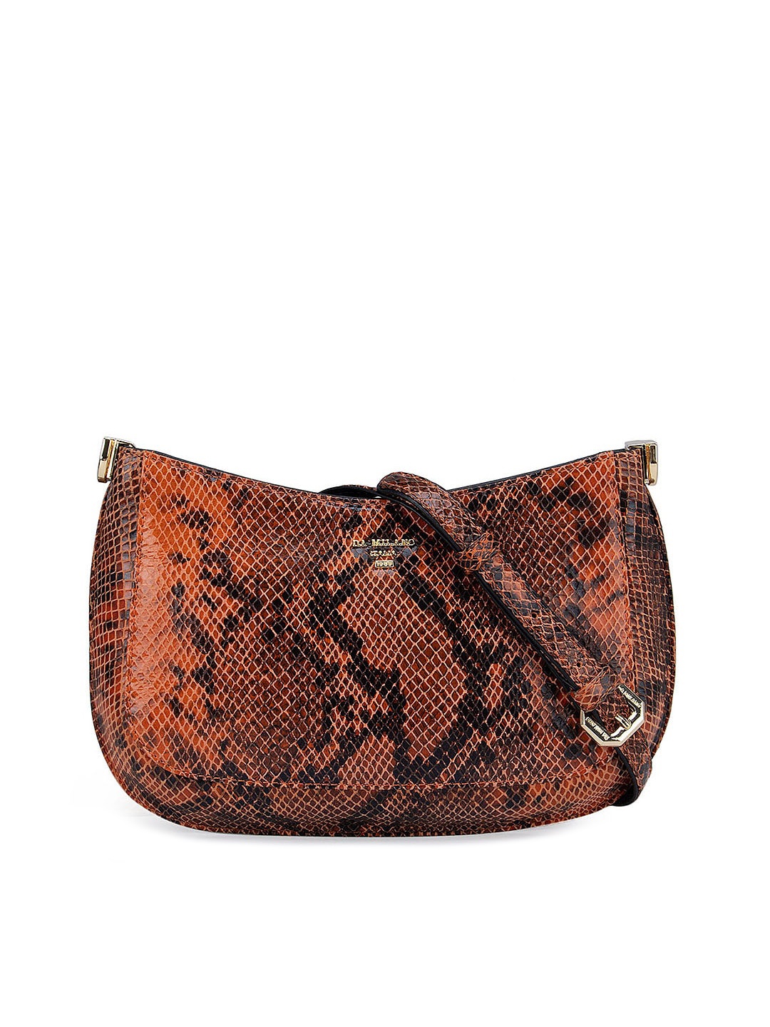 

Da Milano Animal Printed Leather Structured Sling Bag, Orange