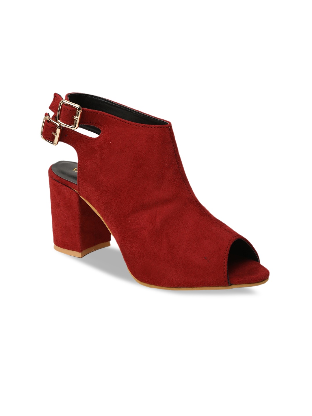 

VALIOSAA Peep Toes Suede Block Heels, Red
