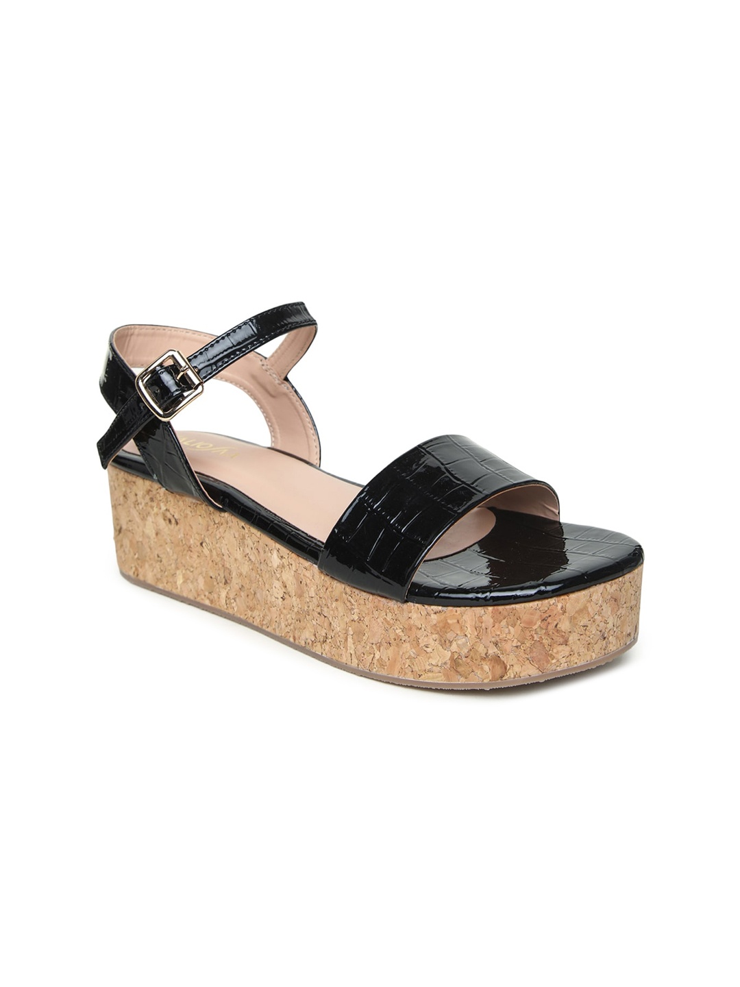 

VALIOSAA Flatform Sandals with Buckles, Black