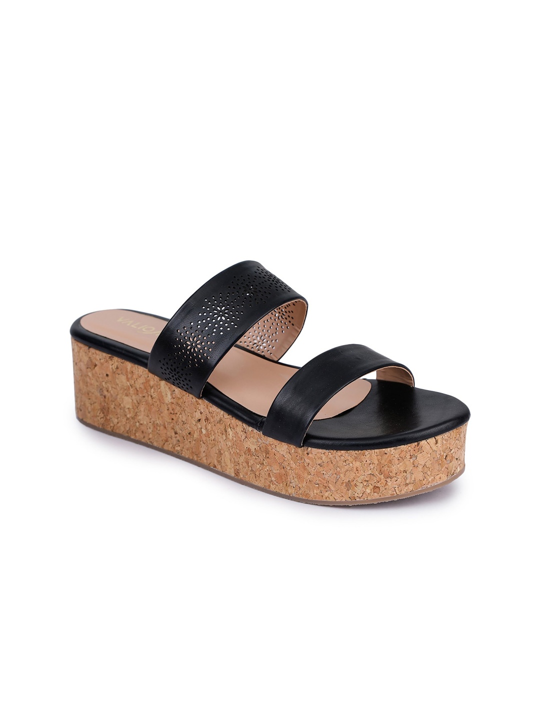 

VALIOSAA Laser Cuts Flatform Heels, Black