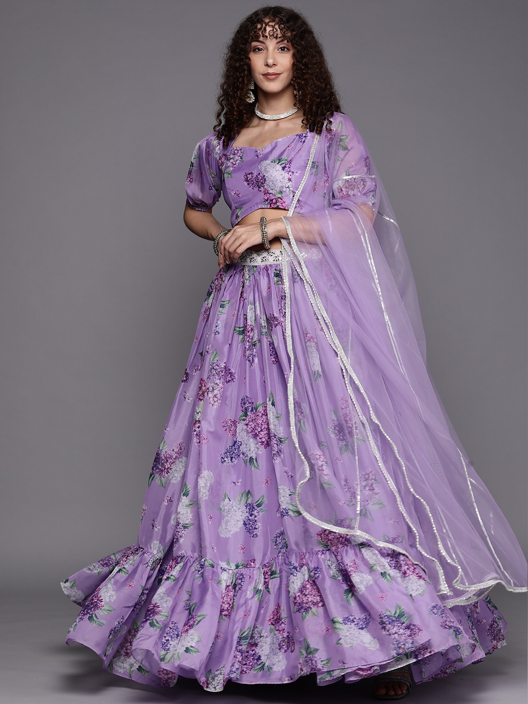 

Inddus Printed Unstitched Lehenga & Blouse With Dupatta, Lavender