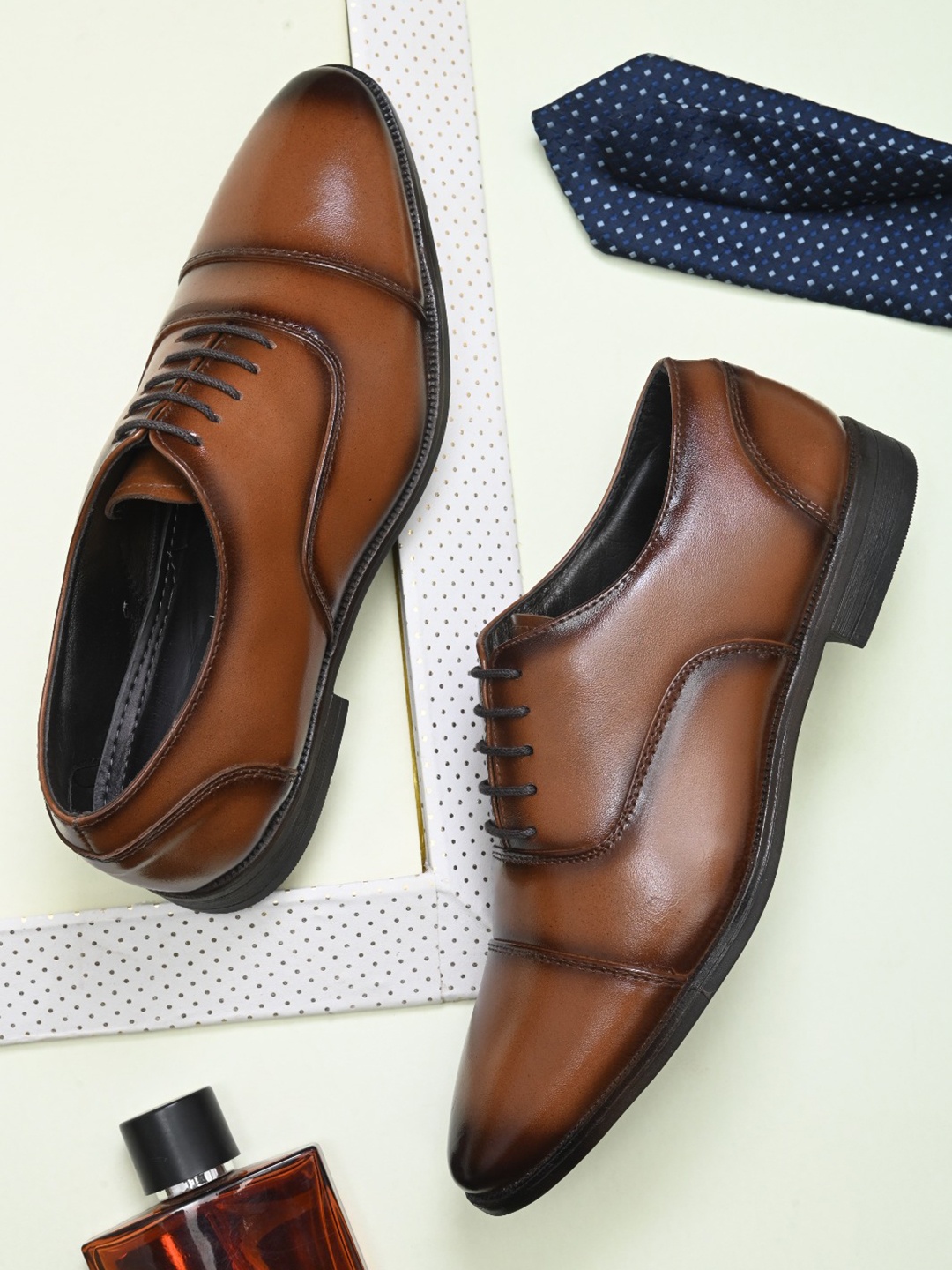 

birgos Men Leather Lace-Ups Formal Derbys, Tan