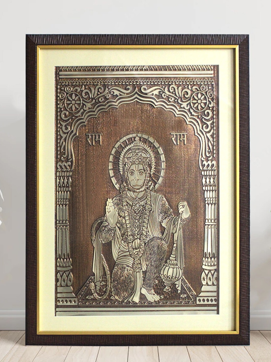 

SHREE KALA HOME DECOR Brown & Beige Lord Hanuman Foil Embossed Painting Wall Art