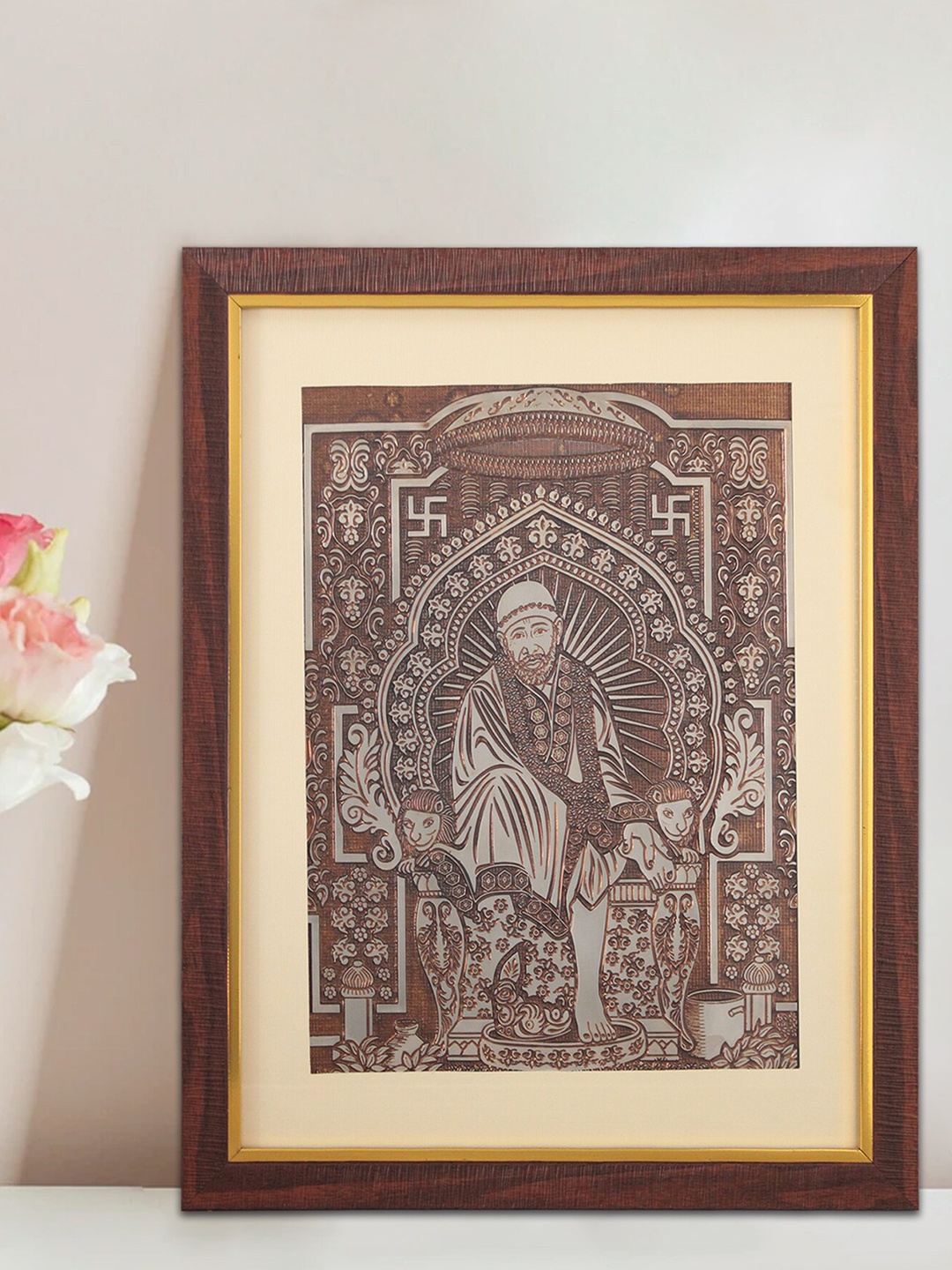 

SHREE KALA HOME DECOR Brown & Cream Sai Baba Foil Painting Embossed Wall Art