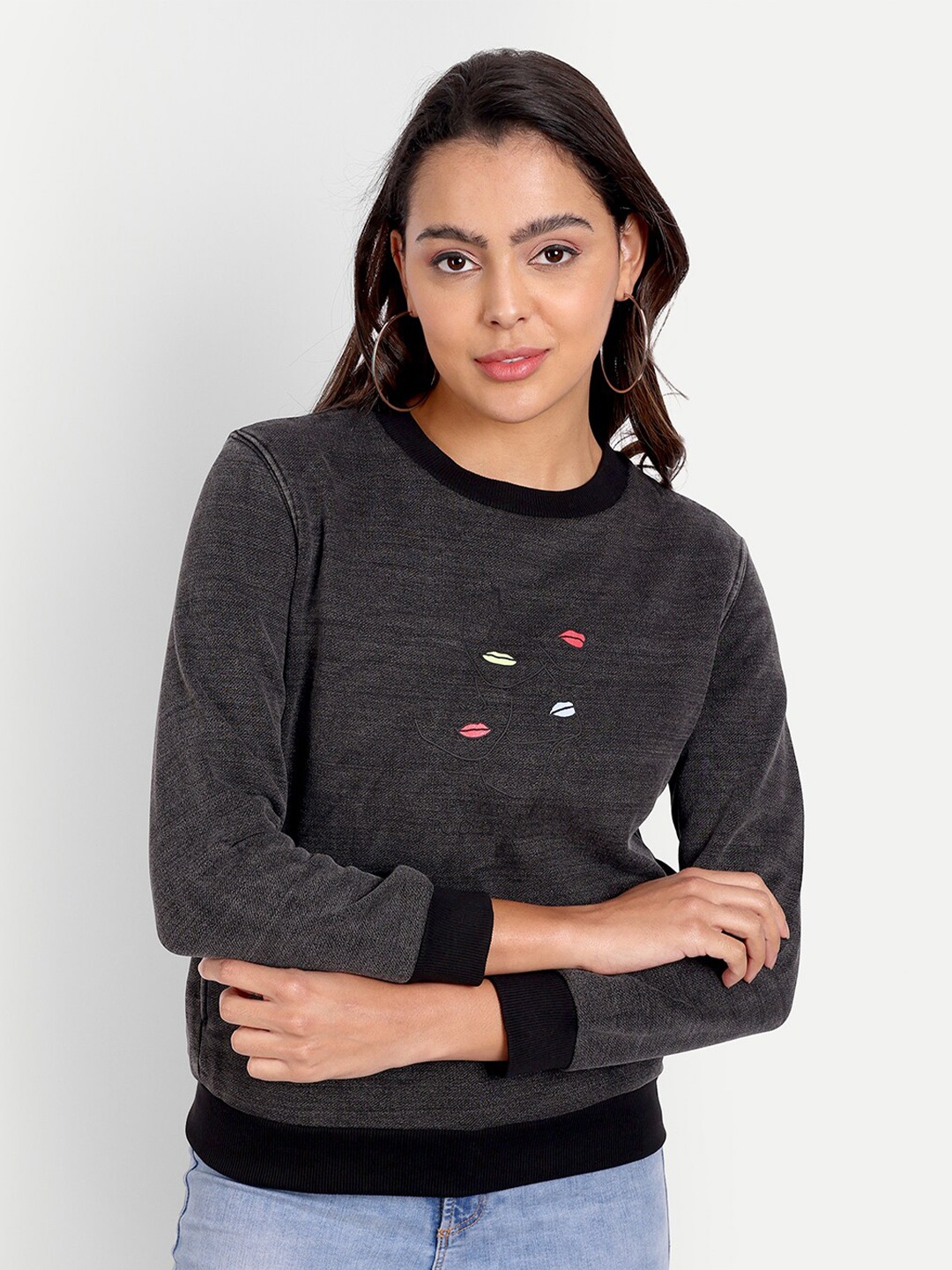 

DOLSU Women Long Sleeves Cotton Sweatshirt, Grey