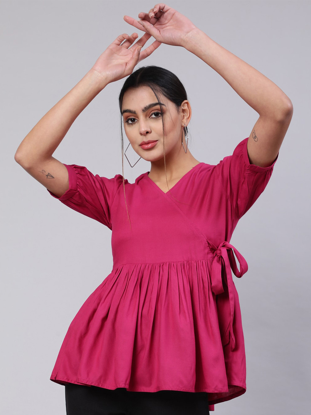 

Jaipur Kurti V-Neck Wrap Top, Magenta