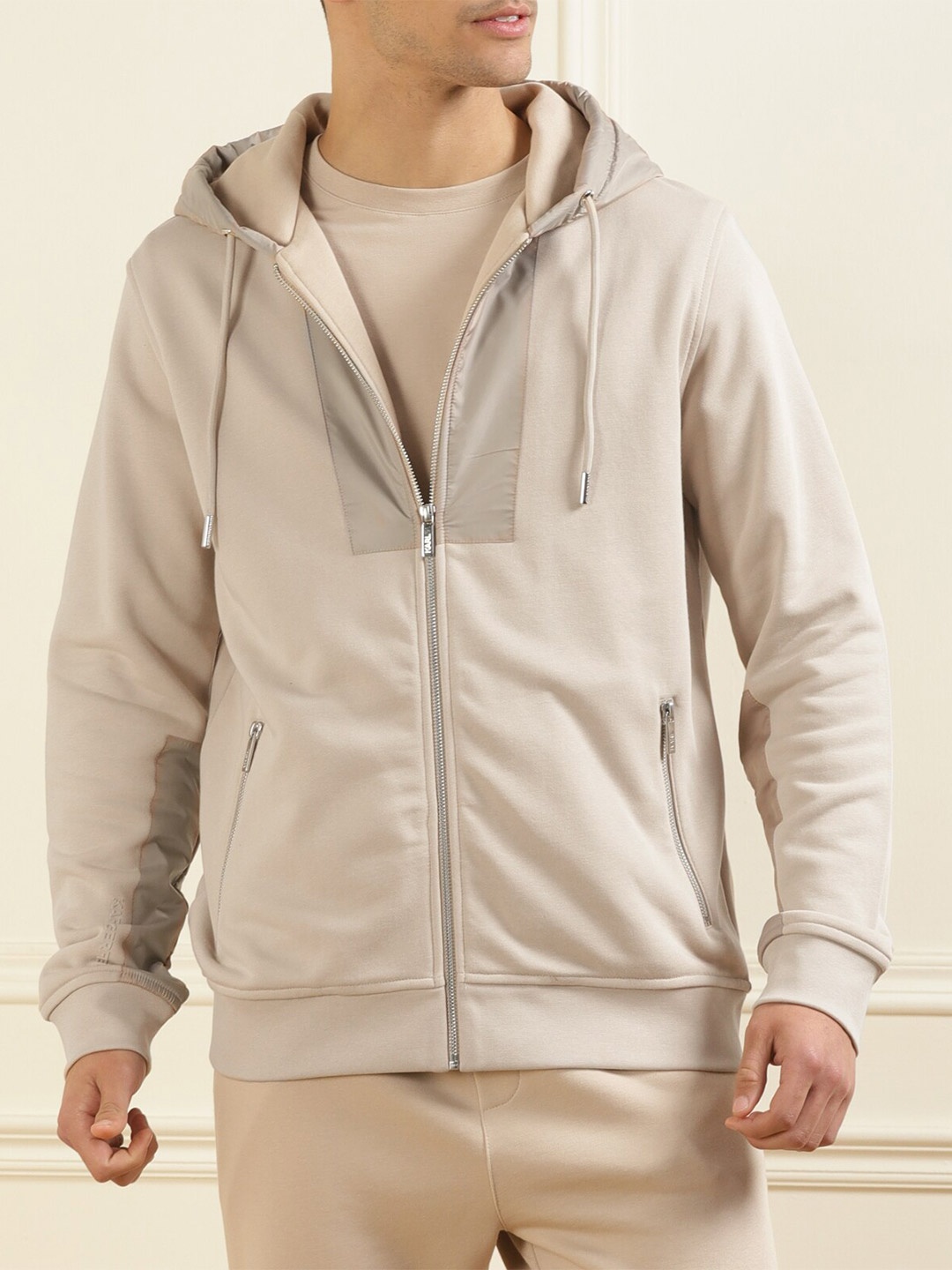

Karl Lagerfeld Men Hooded Cotton Sweatshirt, Beige