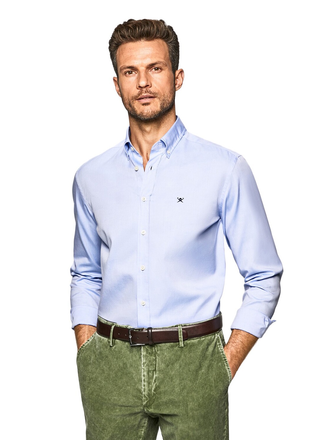 

HACKETT LONDON Men Button-Down Collar Cotton Formal Shirt, Blue