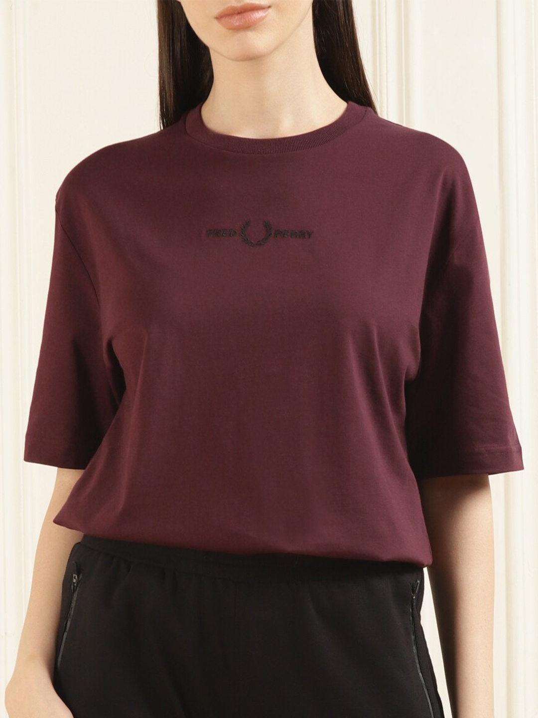 

Fred Perry Women Typography Cotton T-shirt, Brown